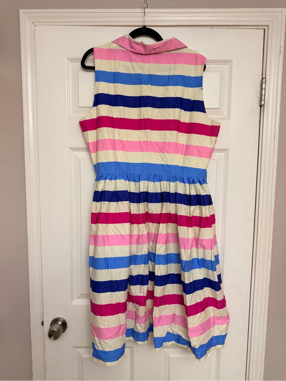 Lindy Bop Striped Sleeveless Collar Dress - Pink, Blue & Cream - Picture 2 of 4
